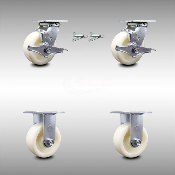 Service Caster 5 Inch Stainless Steel Nylon Caster Set with 2 Brakes/Swivel Lock 2 Rigid SCC SCC-SS30S520-NYB-TLB-BSL-2-R-2 - main